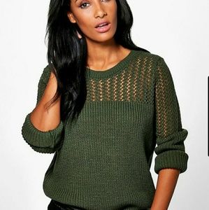 Open knit crew neck sweater